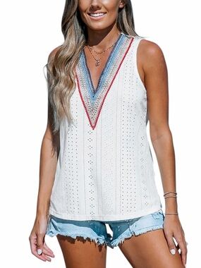 Cupshe V-Neck Eyelet Jersey Tank, Size L